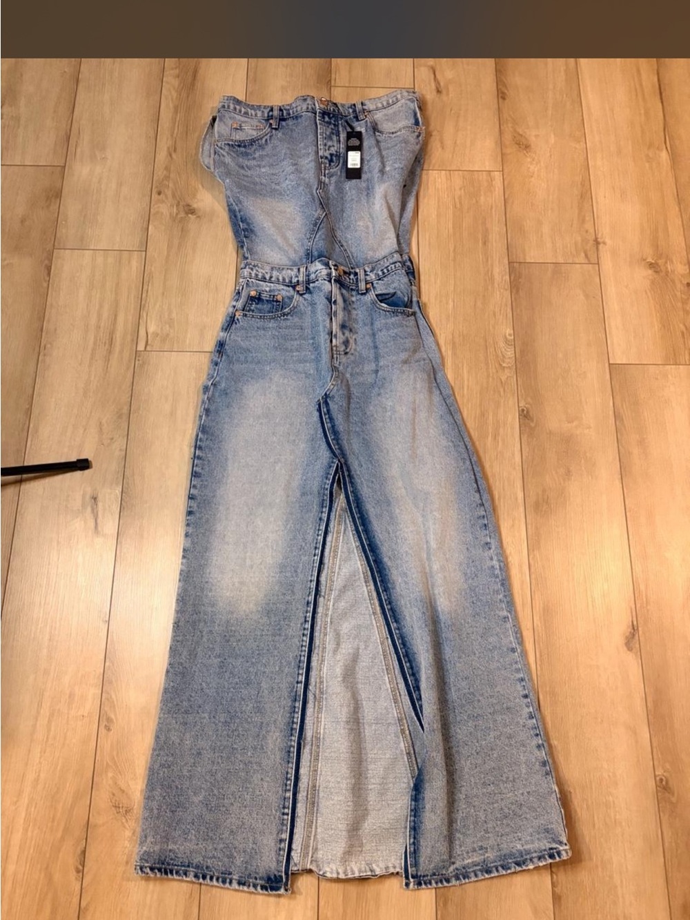 Fashion Nova Light Blue Wide-Leg Split-Front Jeans